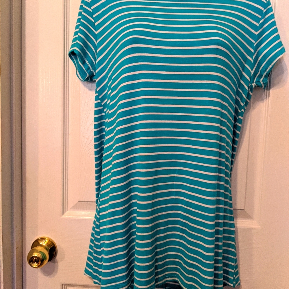 Tunic teal and white,  button detail. NWOT